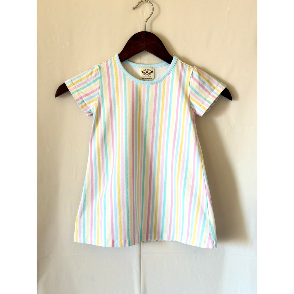 The Oaks Apparel Girls Pastel Vertical Stripe Cotton Knit T-Shirt Dress 2Y